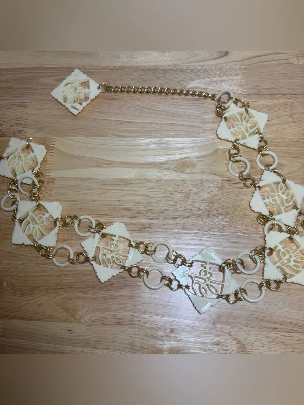 Vtg Ivory Carved Womens Gold Tone Chain Belt Coastal Regency Boho Old Money